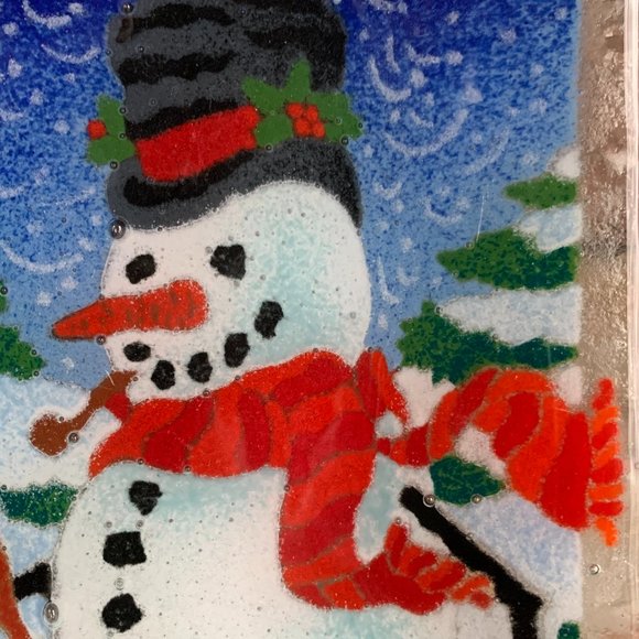 Fused Glass Peggy Karr Snowman Plate Art Platter Dish Winter Christmas Serving - Picture 3 of 9